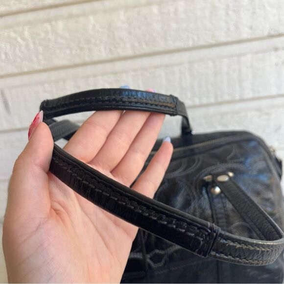 COACH Black Y2K Patent Stripe Boston Signature Tote Shoulder Bag - Picture 8 of 10